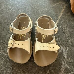 Beige Leather Sandals with Buckles